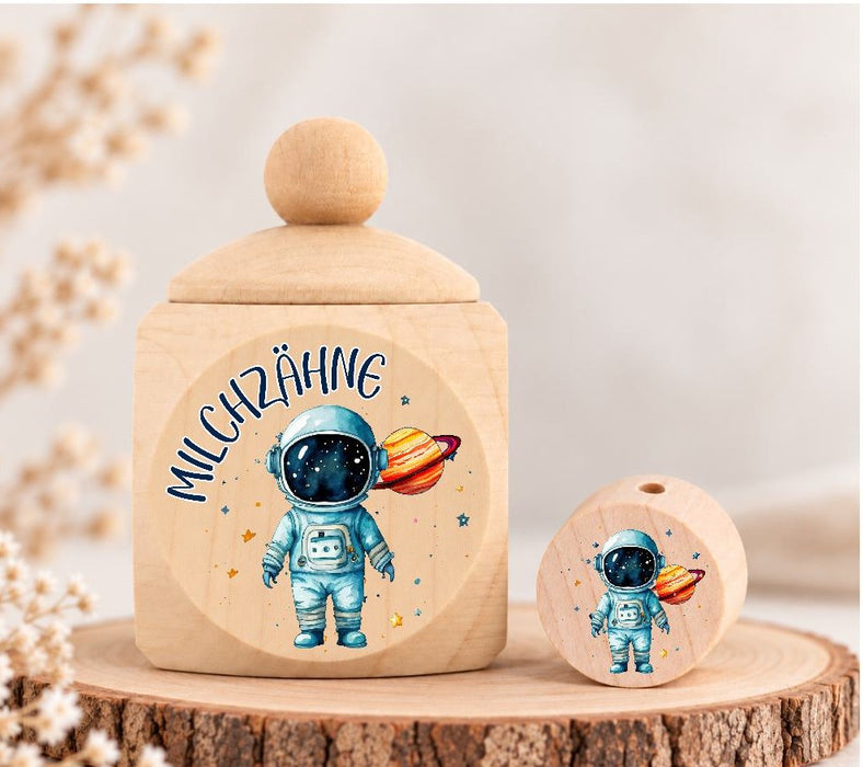 Milchzahndose Astronaut Holz mit Motivscheibe | DIY & Kreativbedarf 6 x 4cm Zahndose | CreativMade .
