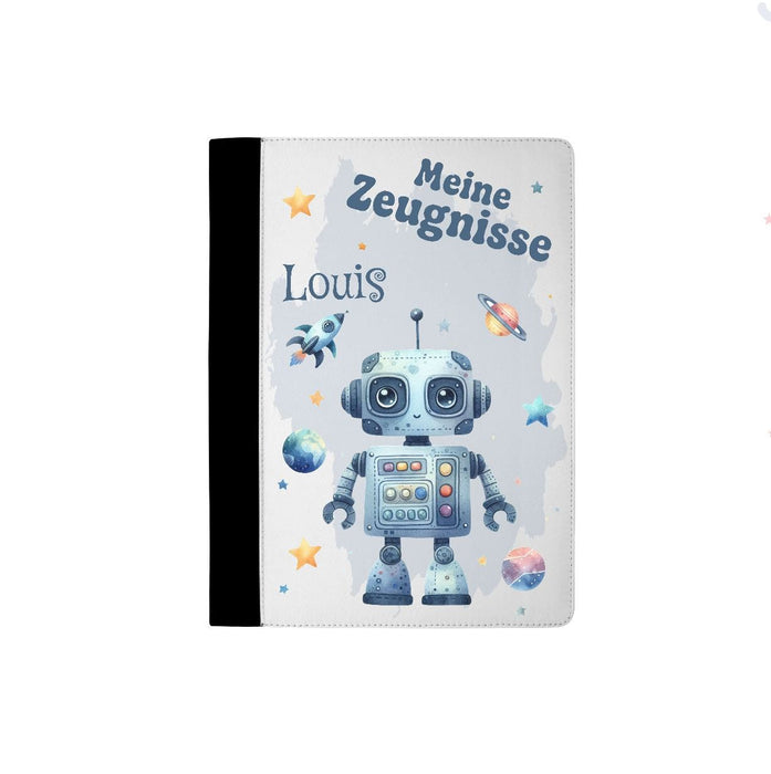 Personalisierte Zeugnismappe mit Namen Roboter – Mappe für Schulzeugnisse A4 | Geschenk zur Einschulung Jungen - CreativMade 