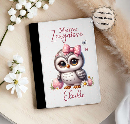 Personalisierte Zeugnismappe mit Namen Eule – Mappe für Schulzeugnisse A4 | Geschenk zur Einschulung Mädchen - CreativMade