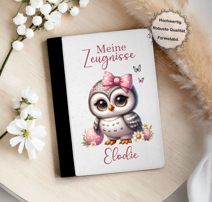 Personalisierte Zeugnismappe mit Namen Eule – Mappe für Schulzeugnisse A4 | Geschenk zur Einschulung Mädchen - CreativMade