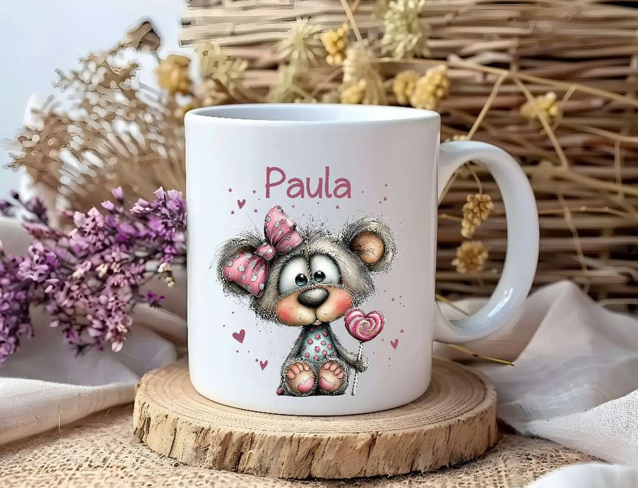 Personalisiertes Kinder Trinkflaschen- & Tassen-Set mit Namen Bär – Edelstahl Trinkflasche 500 ml für Schule & Kindergarten - CreativMade