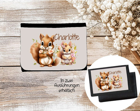 Kinder Geldbeutel personalisiert Eichhörnchen – Geldbörse mit Namen Klettverschluss oder Reißverschluss Porte­mon­naie - CreativMade