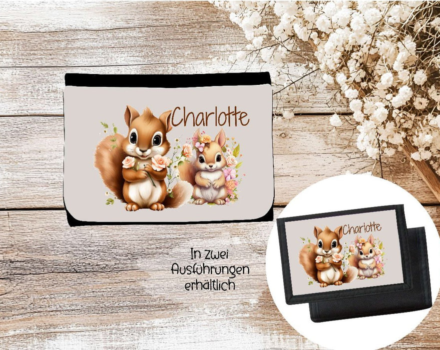Kinder Geldbeutel personalisiert Eichhörnchen – Geldbörse mit Namen Klettverschluss oder Reißverschluss Porte­mon­naie - CreativMade