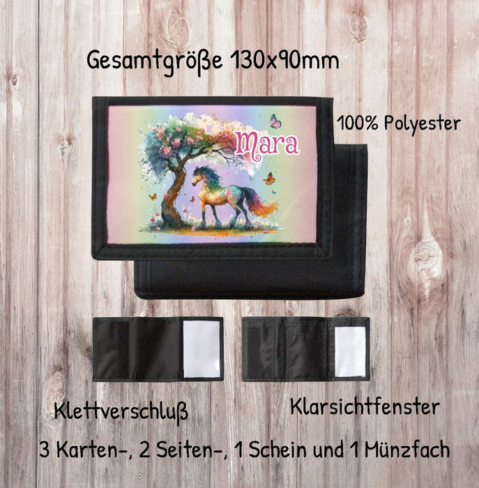 Kinder Geldbeutel personalisiert Pferd – Geldbörse mit Namen Klettverschluss  Porte­mon­naie - CreativMade 