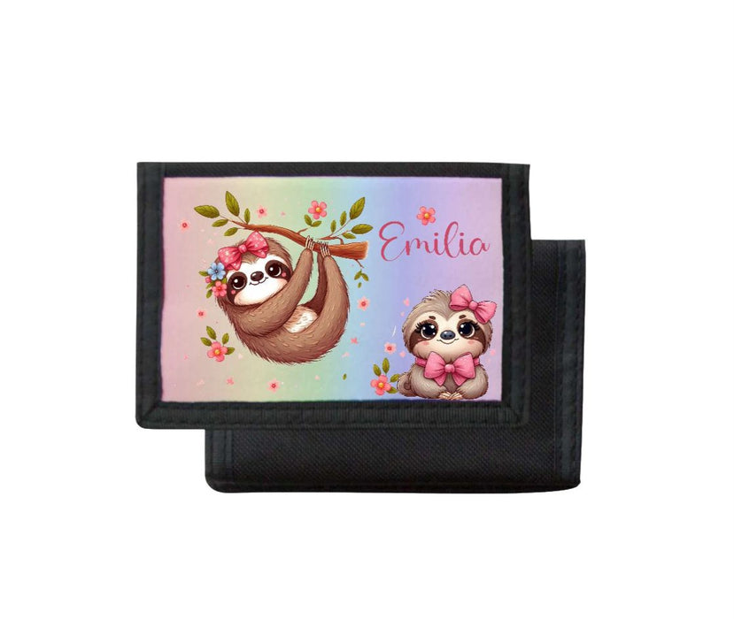 Kinder Geldbeutel personalisiert Faultier – Geldbörse mit Namen Klettverschluss Porte­mon­naie - CreativMade