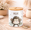 Kinder Spardose mit Name Löwe – Personalisierte Spardose für Kinder Keramik mit Bambusdeckel für Jungen oder Mädchen Waldtiere Safari Tiere Zootiere - CreativMade