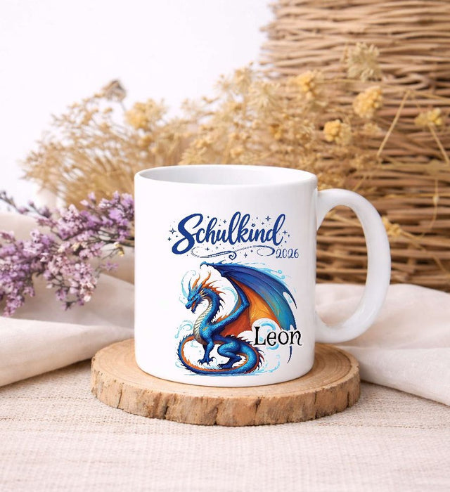 Schulkind Tasse personalisiert Drache Jungen Einschulungstasse mit Namen Geschenk Einschulung Erstklässler - CreativMade