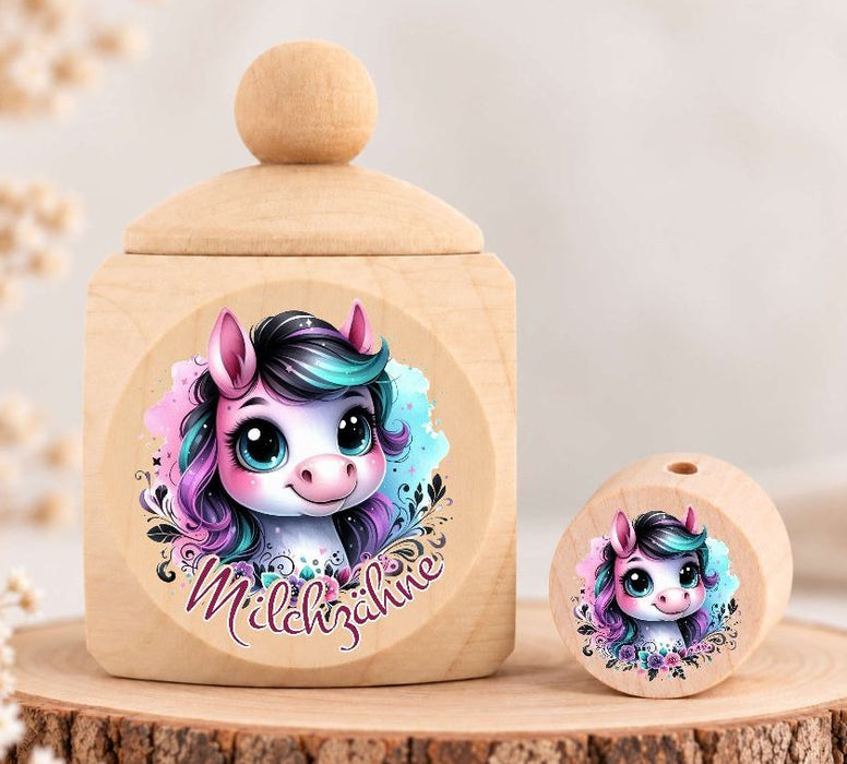 Milchzahndose Einhorn Holz mit Motivscheibe | DIY & Kreativbedarf 6 x 4cm Zahndose