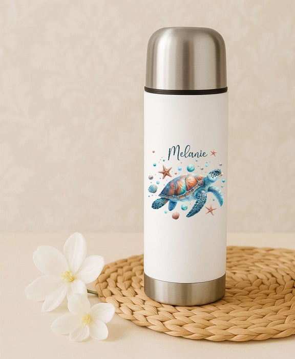 Thermoskanne personalisiert mit Namen Schildkröte Edelstahl Isolierflasche Thermoflasche Geschenkidee - CreativMade 