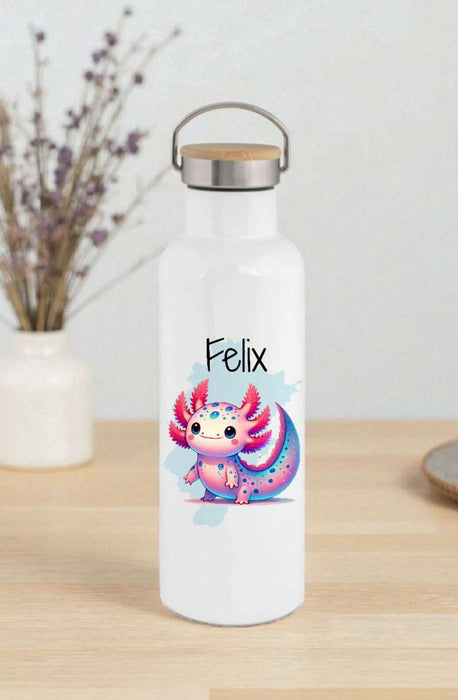 Personalisierte Kinder Trinkflasche mit Namen Axolotl – Edelstahl Thermosflasche auslaufsicher für Kindergarten & Schule - CreativMade