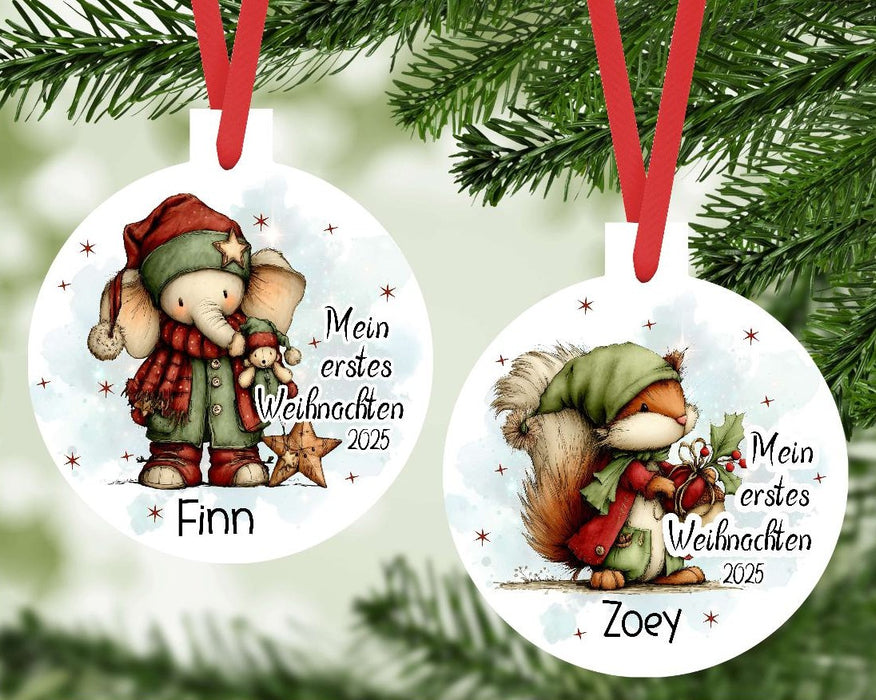 Personalisierter Christbumschmuck & Weihnachtsbaumanhänger Baby – Mein erstes Weihnachten mit Namen aus Aluminium – Geschenkidee zur Weihnachtsdeko - CreativMade 