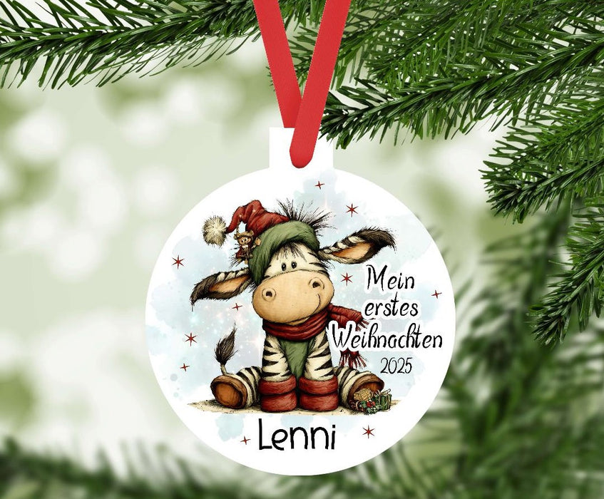 Personalisierter Christbumschmuck & Weihnachtsbaumanhänger Baby – Mein erstes Weihnachten mit Namen aus Aluminium – Geschenkidee zur Weihnachtsdeko - CreativMade 