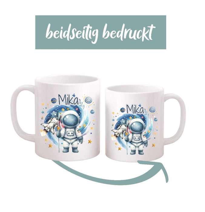 Kindertasse personalisiert mit Namen | Astronaut Jungen | Kunststoffbecher für Kindergarten, Kita & Schule | CreativMade .