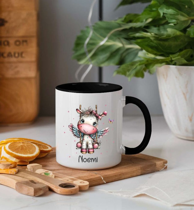 Kindertasse personalisiert mit Namen Einhorn Mädchen Emaille Keramik Kunststoff Geschenk - CreativMade 