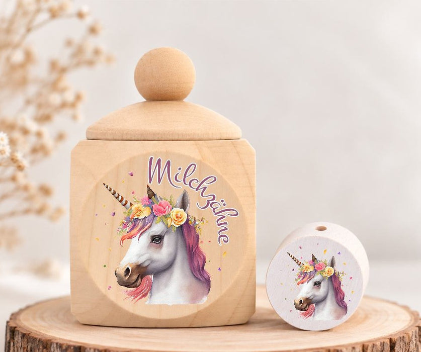 Milchzahndose Einhorn Holz mit Motivscheibe | DIY & Kreativbedarf 6 x 4cm Zahndose | CreativMade .