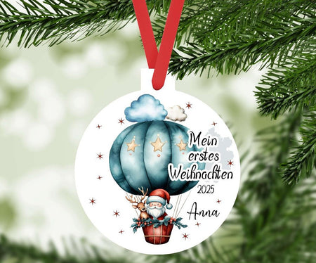 Personalisierter Christbumschmuck & Weihnachtsbaumanhänger Baby – Mein erstes Weihnachten mit Namen aus Aluminium Geschenkidee - CreativMade 