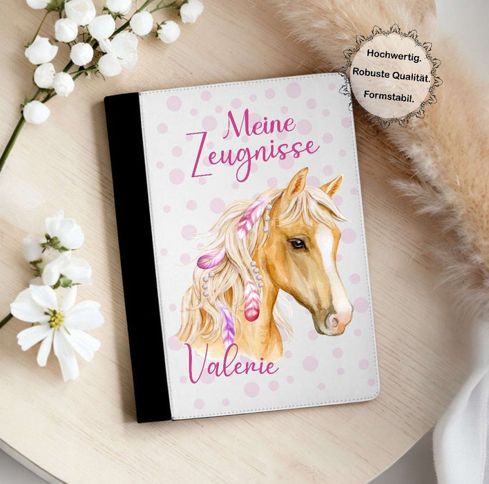 Personalisierte Zeugnismappe mit Namen Pferd – Mappe für Schulzeugnisse A4 | Geschenk zur Einschulung Mädchen - CreativMade 