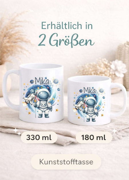 Kindertasse personalisiert mit Namen | Astronaut Jungen | Kunststoffbecher für Kindergarten, Kita & Schule - CreativMade