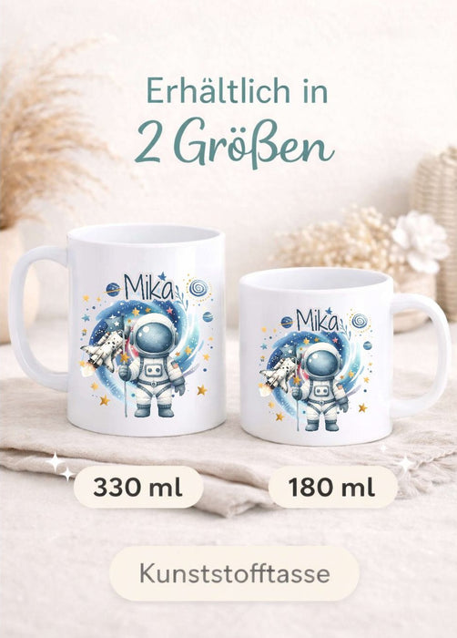 Kindertasse personalisiert mit Namen | Astronaut Jungen | Kunststoffbecher für Kindergarten, Kita & Schule | CreativMade .