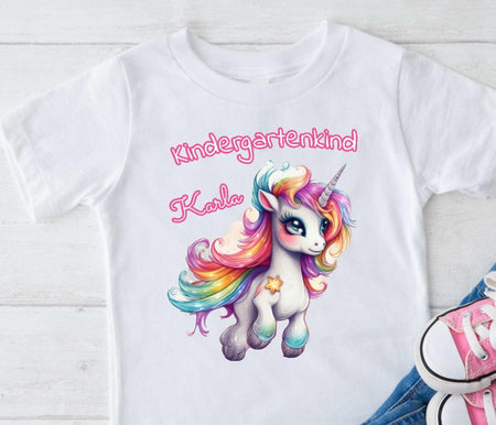 T-Shirt Kindergartenkind Mädchen Einhorn mit Name - CreativMade 