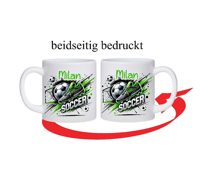 Kinder Tischset personalisiert mit Namen Fußball Jungen - abwischbar und rutschfest Platzdeckchen Platzset Tischunterlage - personalisierte Tasse Emaille oder Keramik - CreativMade 
