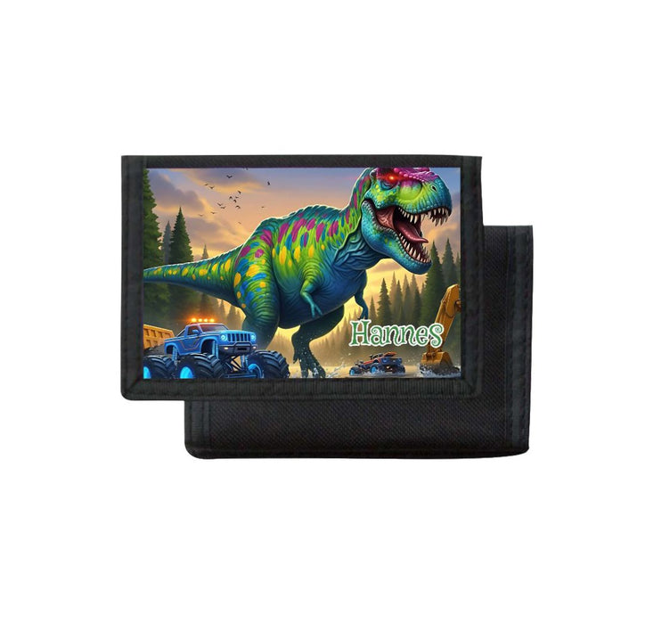 Kinder Geldbeutel personalisiert Dinosaurier – Geldbörse mit Namen Klettverschluss Porte­mon­naie - CreativMade
