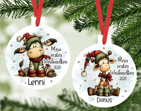 Personalisierter Christbumschmuck & Weihnachtsbaumanhänger Baby – Mein erstes Weihnachten mit Namen aus Aluminium – Geschenkidee zur Weihnachtsdeko - CreativMade 