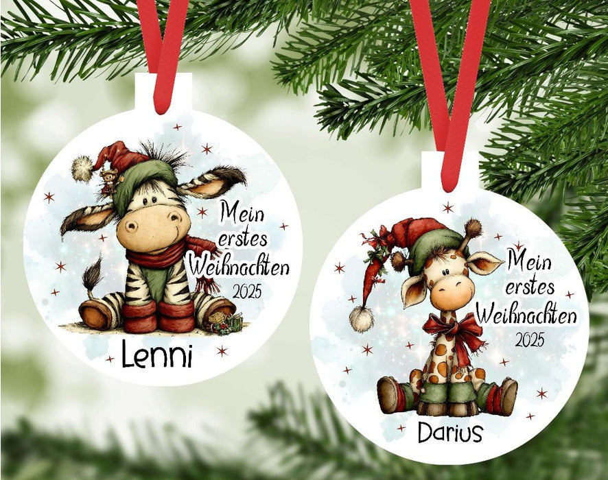 Personalisierter Christbumschmuck & Weihnachtsbaumanhänger Baby – Mein erstes Weihnachten mit Namen aus Aluminium – Geschenkidee zur Weihnachtsdeko - CreativMade 