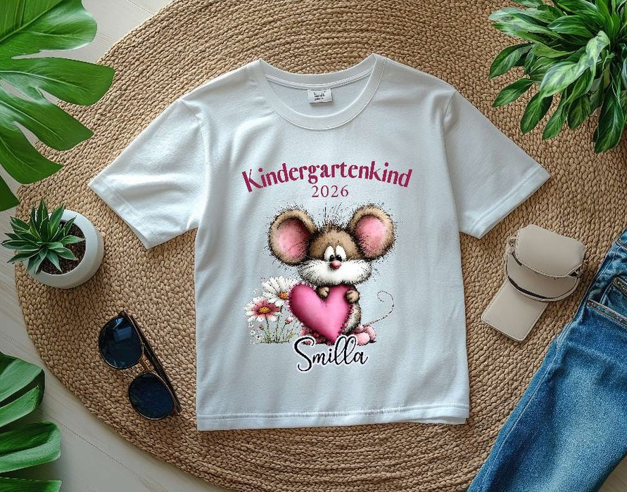 Kindergartenkind T-Shirt personalisiert mit Namen Maus– Kita Abschluss & Vorschulkind Geschenk - CreativMade 