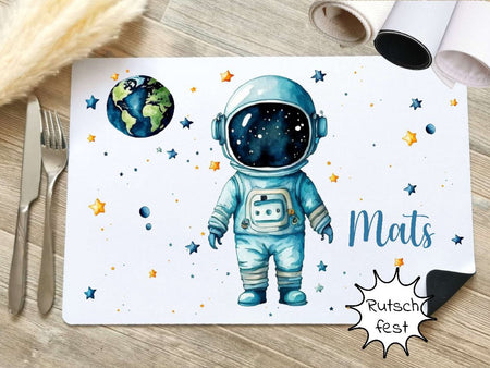Tischset Kinder personalisiert mit Name Astronaut Junge Platzdeckchen Platzset - CreativMade 