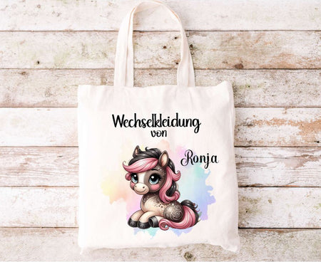 Wechselkleidung Kita Tasche Pferd personalisiert mit Name Kindergarten Wechselwäsche Beutel - CreativMade 