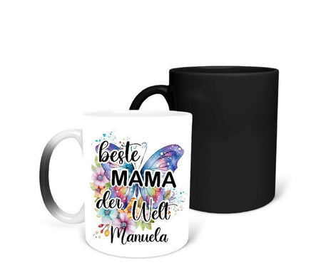 Tasse beste Mama der Welt personalisiert Zaubertasse versteckte Botschaft Farbwechsel Tasse magische Tasse Schmetterling Keramik - CreativMade 