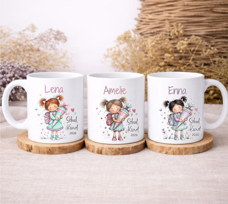 Personalisierte Einschulungstasse Mädchen mit Büchern Schulkind Tasse mit Name - CreativMade