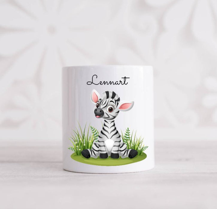 Kinder Spardose Zebra personalisiert mit Name Junge Keramik - CreativMade 