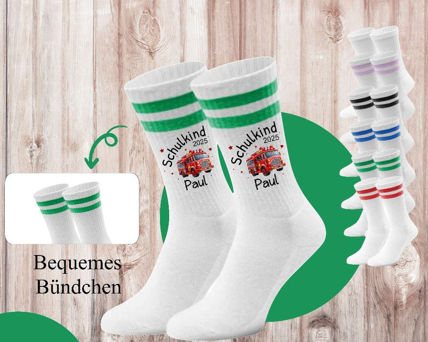 Kindersocken Einschulung Feuerwehr – 100 % Baumwolle Größe 27–36 Unisex - CreativMade