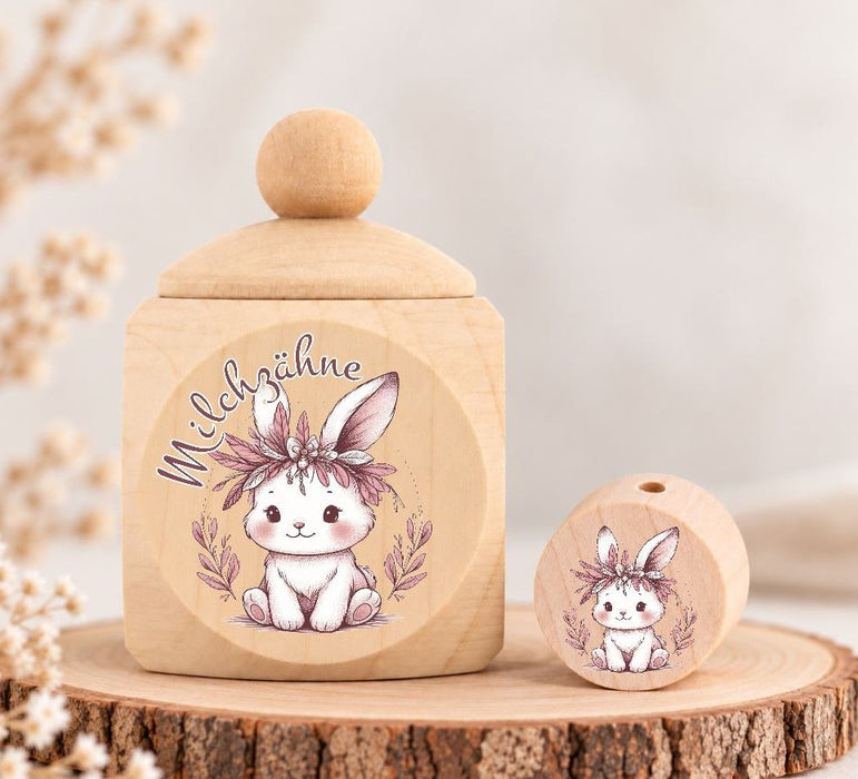 Milchzahndose Hase Holz mit Motivscheibe | DIY & Kreativbedarf 6 x 4cm Zahndose | CreativMade .