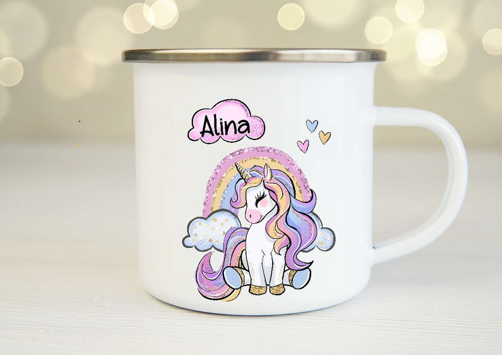 Personalisiertes Kinder Trinkflaschen- & Tassen-Set mit Namen Einhorn – Edelstahl Trinkflasche 500 ml für Schule & Kindergarten - CreativMade