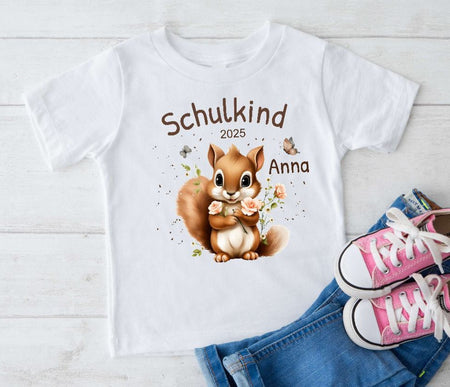 Schulkind T-Shirt mit Name personalisiert Mädchen Eichhörnchen Einschulungsshirt Einschulung erste Klasse Geschenk - CreativMade