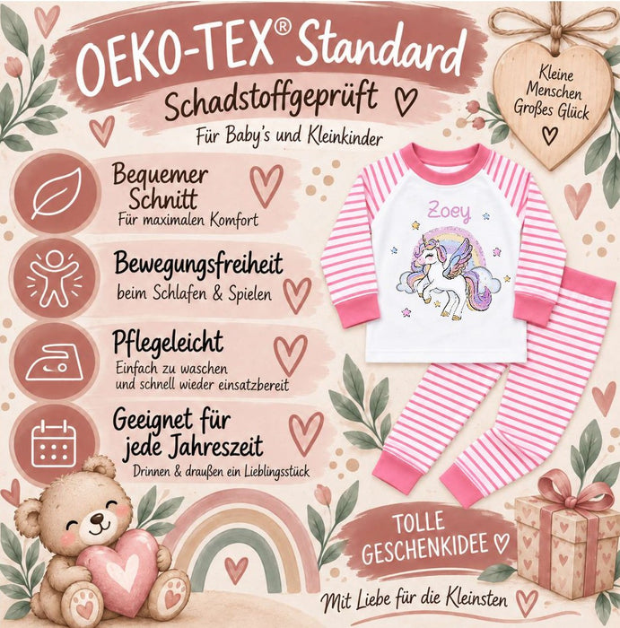 Kinder Schlafanzug mit Namen Einhorn – Personalisierter Pyjama für Babys Mädchen | CreativMade .