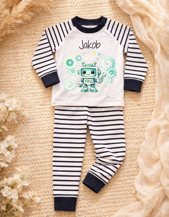Kinder Schlafanzug mit Namen Roboter – Personalisierter Pyjama für Jungen - CreativMade