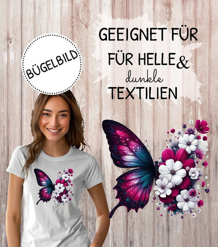 Bügelbild Schmetterling Erwachsene Aufbügelmotiv Textilaufbügler für Kleidung & Stoffe DIY Transferbild & Geschenkidee Damen - CreativMade