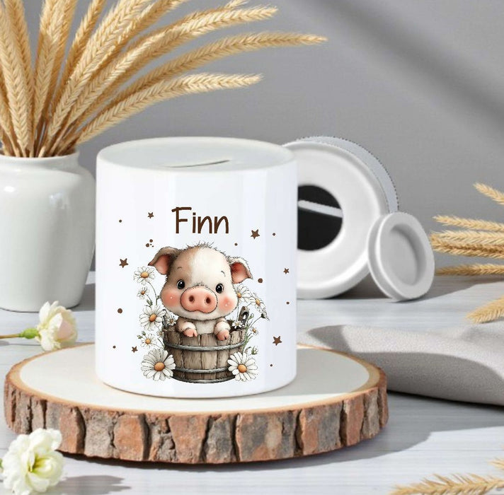 Personalisierte Kinderspardose mit Namen Schaf - Keramik Spardose zur Einschulung, Geburt oder Taufe - CreativMade