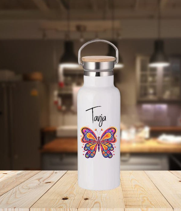 Personalisierte Thermosflasche mit Name Schmetterling Trinkflasche Thermoskanne - CreativMade 