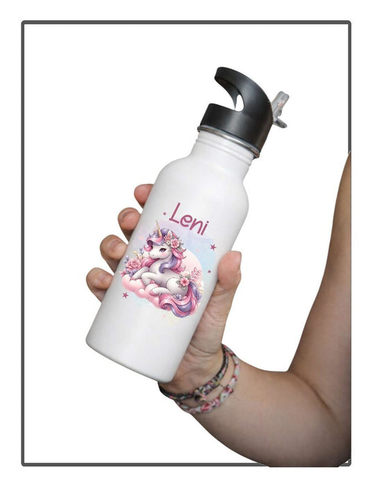 Personalisierte Trinkflasche Kinder Einhorn Mädchen -  Edelstahl Trinkflasche mit Name - Strohhalm Geschenk Einschulung Geburtstag - CreativMade 