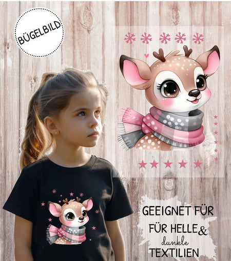 Bügelbilder für Kinder Reh – Weihnachtsmotive, Wintermotive & Herbstmotive zum Aufbügeln – DIY Textilaufbügler für Kleidung & Geschenke - CreativMade
