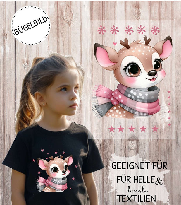 Bügelbilder für Kinder Reh – Weihnachtsmotive, Wintermotive & Herbstmotive zum Aufbügeln – DIY Textilaufbügler für Kleidung & Geschenke - CreativMade