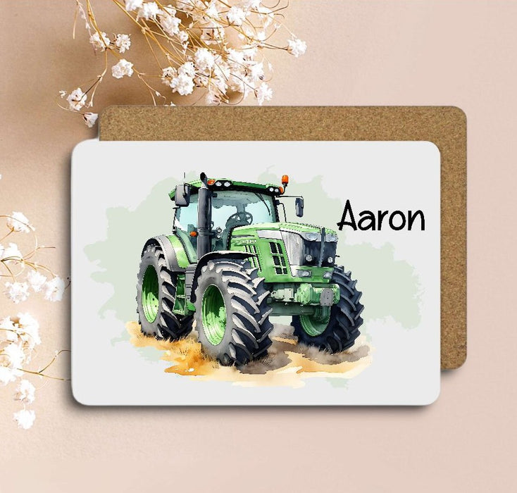 Kinder Tischset personalisiert mit Namen Traktor - abwischbar und rutschfest Platzdeckchen Platzset Tischunterlage - personalisierte Tasse Emaille & Keramik - CreativMade 