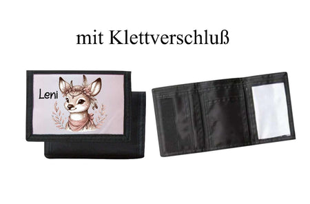 Kinder Geldbeutel personalisiert Reh – Geldbörse mit Namen Klettverschluss oder Reißverschluss Porte­mon­naie - CreativMade