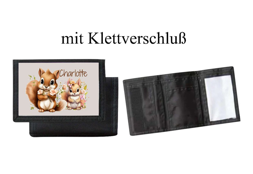 Kinder Geldbeutel personalisiert Eichhörnchen – Geldbörse mit Namen Klettverschluss oder Reißverschluss Porte­mon­naie - CreativMade