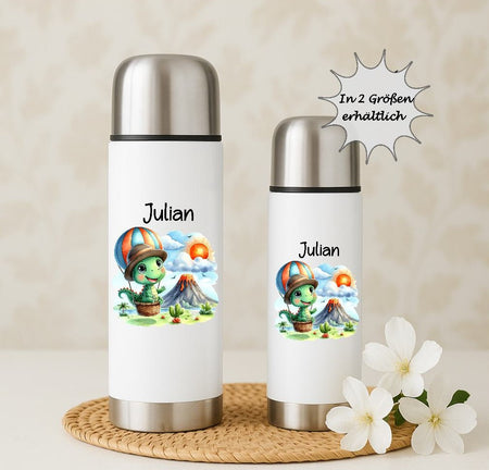 Thermoskanne personalisiert mit Namen Dinosaurier Edelstahl Isolierflasche Thermoflasche Geschenkidee - CreativMade 